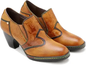 Riutiru Women's Handmade Lambskin Mary Jane Loafers Shoes, Retro Ethnic Print Style and Brock-Style Design