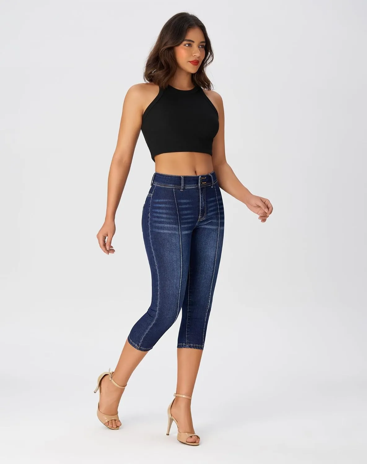 roswear Women’s Capri Pants Trendy Mid Rise Skinny Stretchy Front Seam Denim Jeans