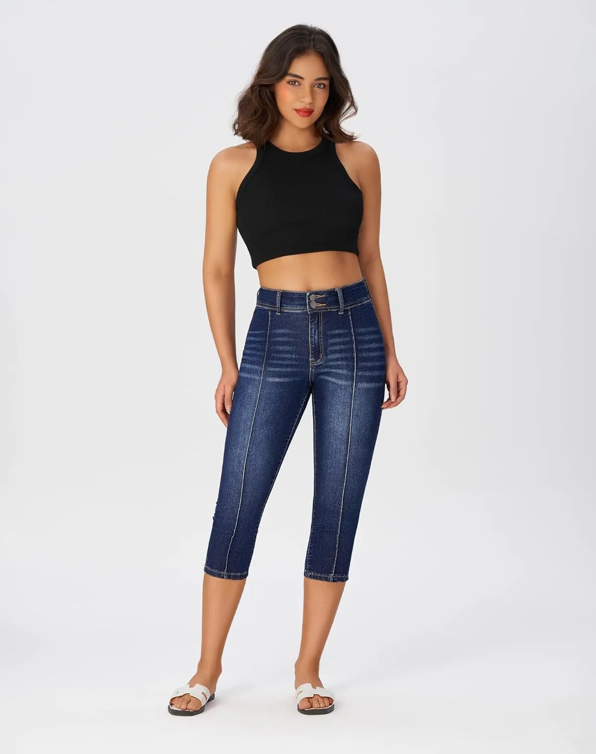 roswear Women’s Capri Pants Trendy Mid Rise Skinny Stretchy Front Seam Denim Jeans