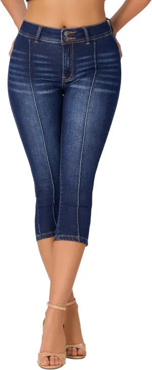 roswear Women’s Capri Pants Trendy Mid Rise Skinny Stretchy Front Seam Denim Jeans