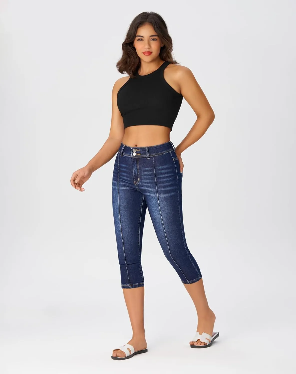 roswear Women’s Capri Pants Trendy Mid Rise Skinny Stretchy Front Seam Denim Jeans
