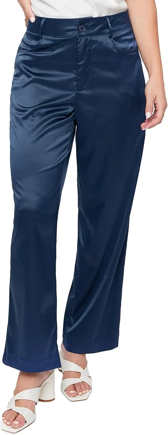 Royalty For Me Womens Women's Stretch Matte Satin Fly Front Stove Pipe Pant Lifestyle Collection