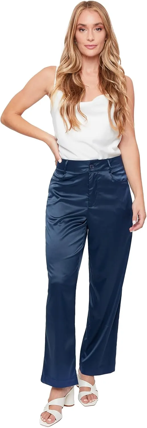 Royalty For Me Womens Women's Stretch Matte Satin Fly Front Stove Pipe Pant Lifestyle Collection