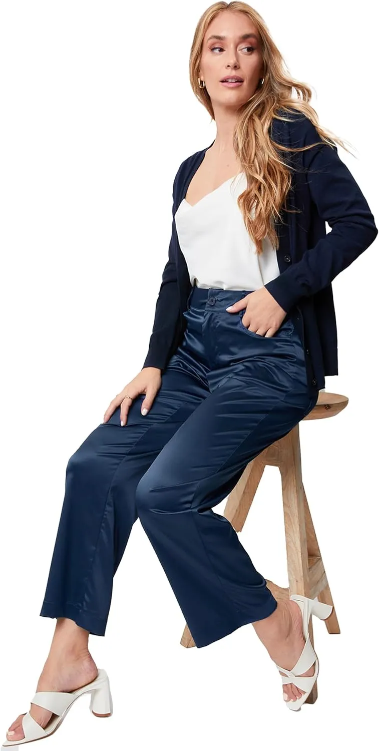 Royalty For Me Womens Women's Stretch Matte Satin Fly Front Stove Pipe Pant Lifestyle Collection