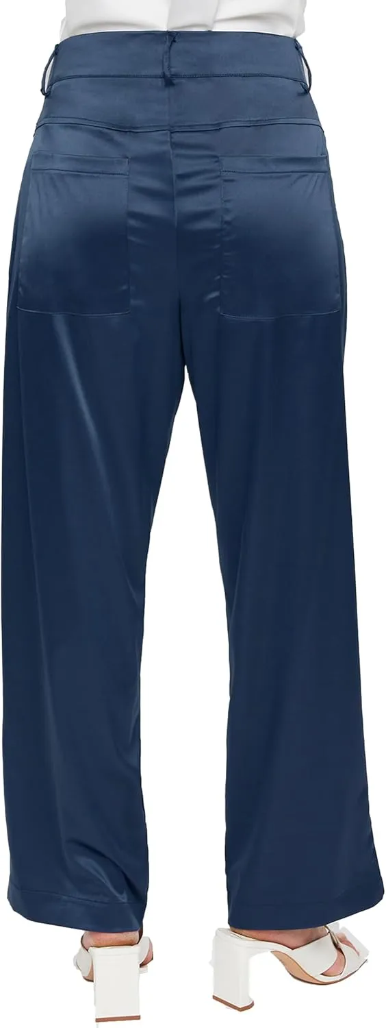 Royalty For Me Womens Women's Stretch Matte Satin Fly Front Stove Pipe Pant Lifestyle Collection