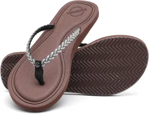 Saidoteto Women's Glittery Dressy Flip Flops, Casual Braided Slip-On Summer Beach Thong Sandals with Slim T-Strap
