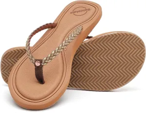 Saidoteto Women's Glittery Dressy Flip Flops, Casual Braided Slip-On Summer Beach Thong Sandals with Slim T-Strap