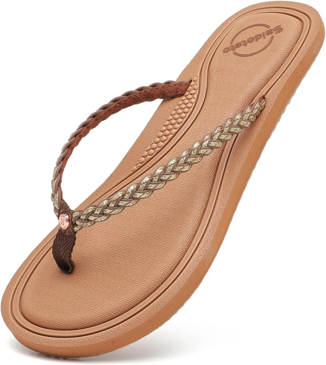 Saidoteto Women's Glittery Dressy Flip Flops, Casual Braided Slip-On Summer Beach Thong Sandals with Slim T-Strap