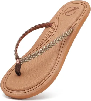 Saidoteto Women's Glittery Dressy Flip Flops, Casual Braided Slip-On Summer Beach Thong Sandals with Slim T-Strap