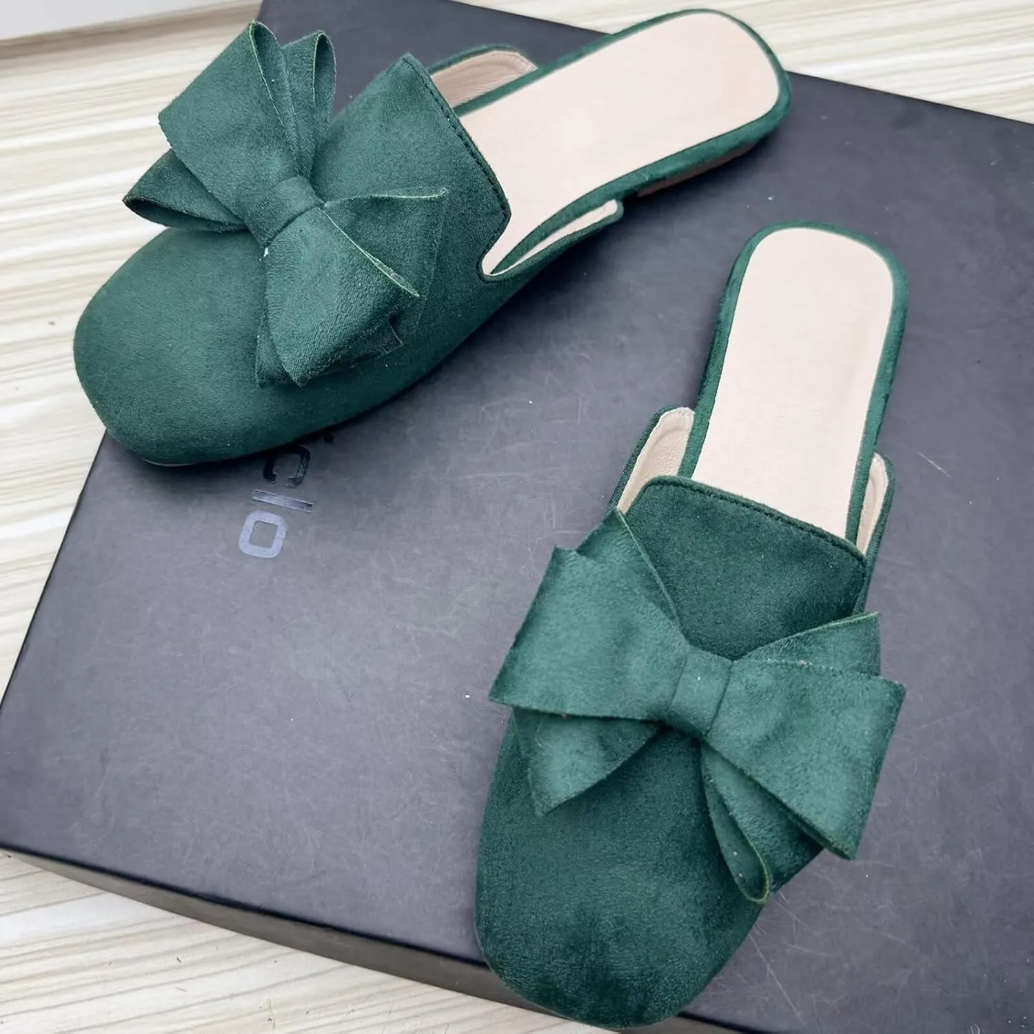 SAILING LU Women's Cute Bow Mules Square Toe Backless Loafers Easy Slip-on Flat Slides Comfortable Sandals Summer Shoes