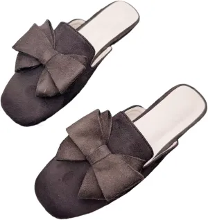 SAILING LU Women's Cute Bow Mules Square Toe Backless Loafers Easy Slip-on Flat Slides Comfortable Sandals Summer Shoes