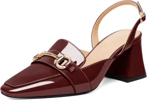 SAMMITOP Women Slingback Low Chunky Heels Loafer Pumps Metal Buckle Block Heeled Sandals Closed Square Toe Dress Shoes Work Office Casual 2.5 Inch