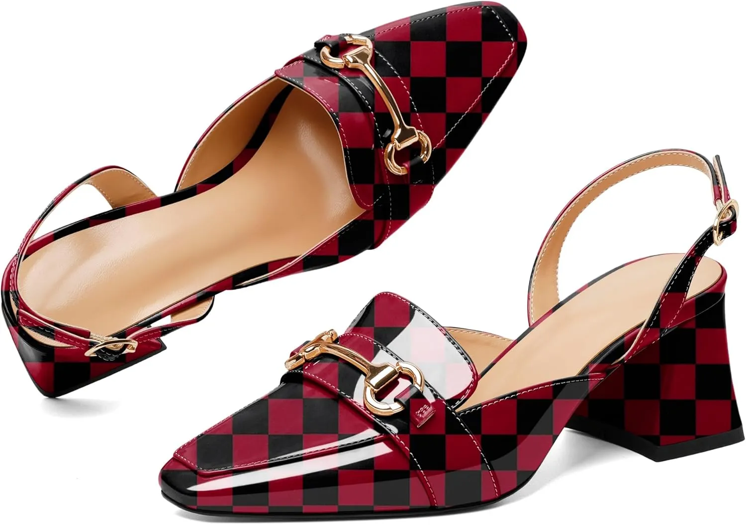 SAMMITOP Women Slingback Low Chunky Heels Loafer Pumps Metal Buckle Block Heeled Sandals Closed Square Toe Dress Shoes Work Office Casual 2.5 Inch