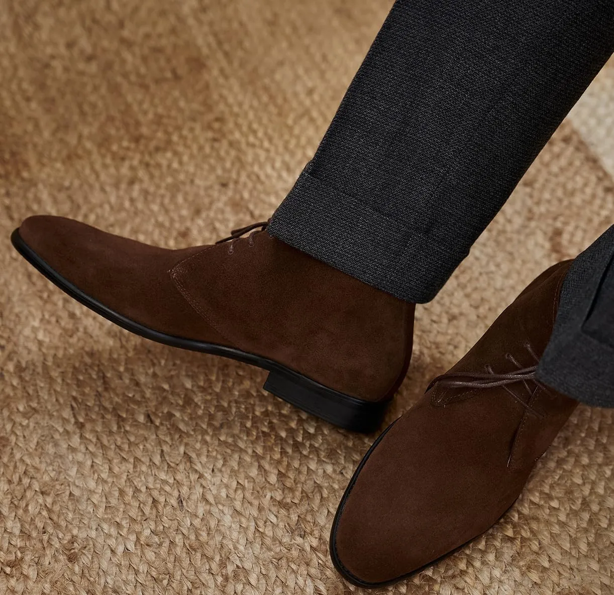 Santimon Chukka Boots Mens Black Dress Casual Suede Leather Chelsea Boots Fashion Formal Business Ankle Boots for Men