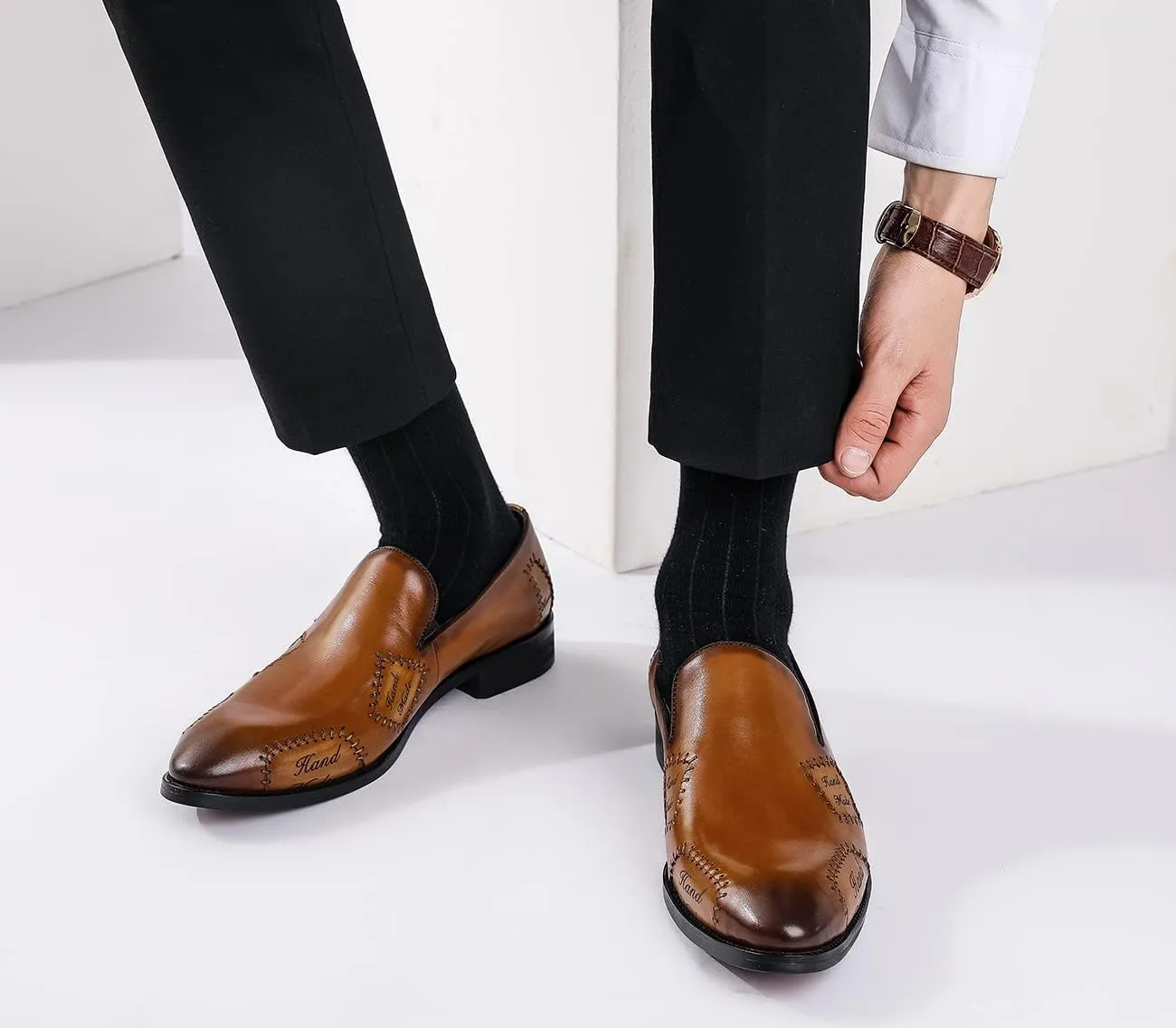 Santimon Men's Loafers Slip on Formal Dress Genuine Leather Penny Loafers Comfort Fashion Business Walking Shoes