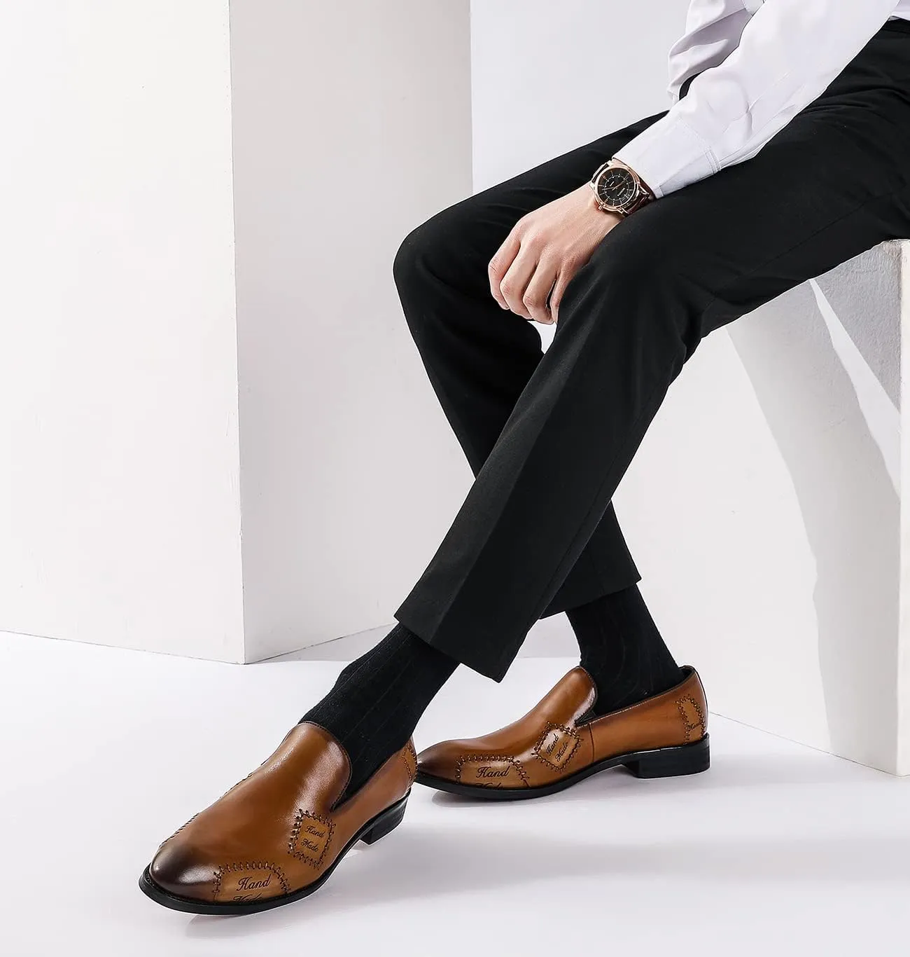 Santimon Men's Loafers Slip on Formal Dress Genuine Leather Penny Loafers Comfort Fashion Business Walking Shoes