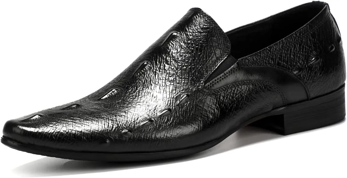 Santimon Men's Loafers Slip on Formal Dress Leather Alligator Penny Loafers Comfort Fashion Business Walking Shoes