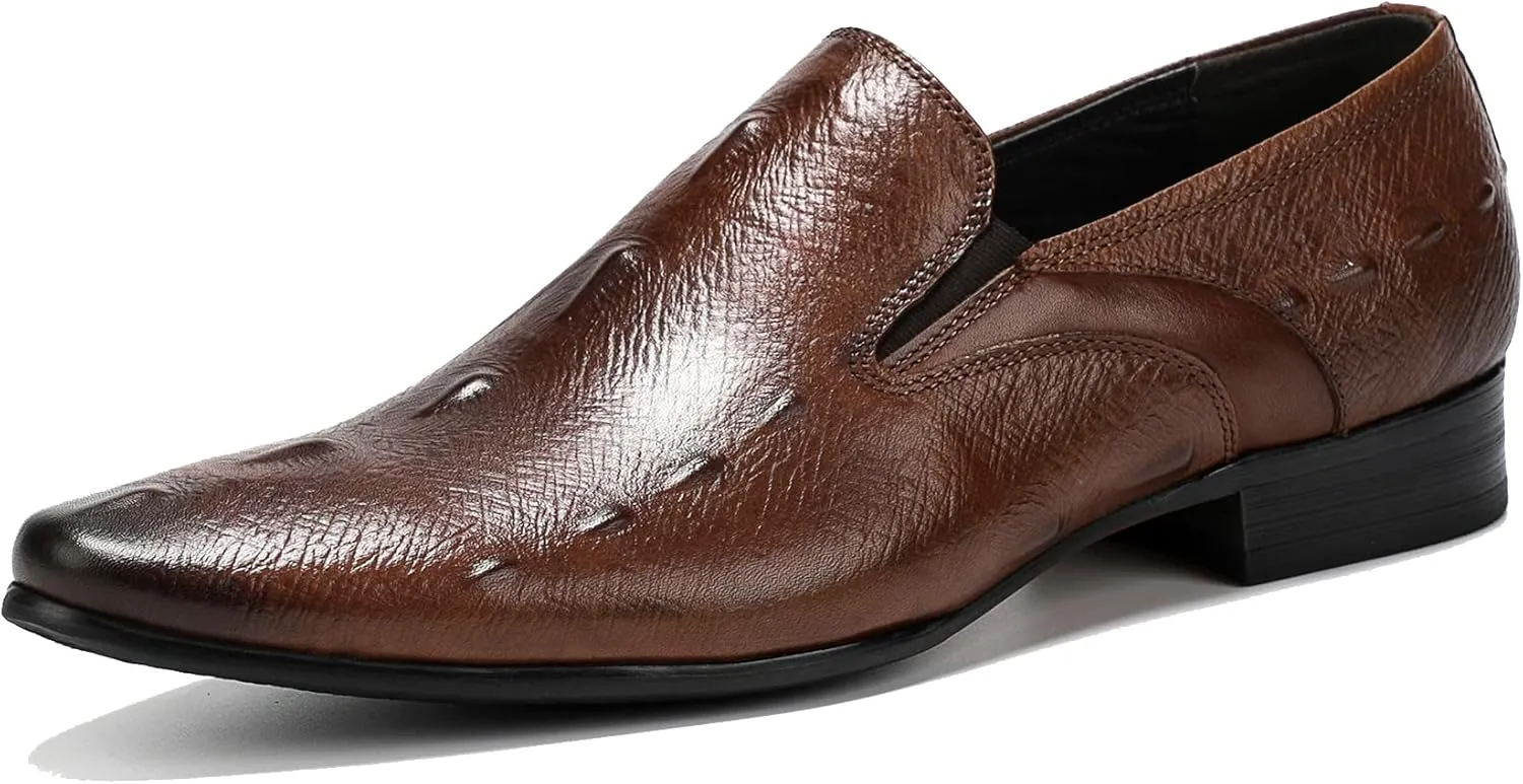 Santimon Men's Loafers Slip on Formal Dress Leather Alligator Penny Loafers Comfort Fashion Business Walking Shoes