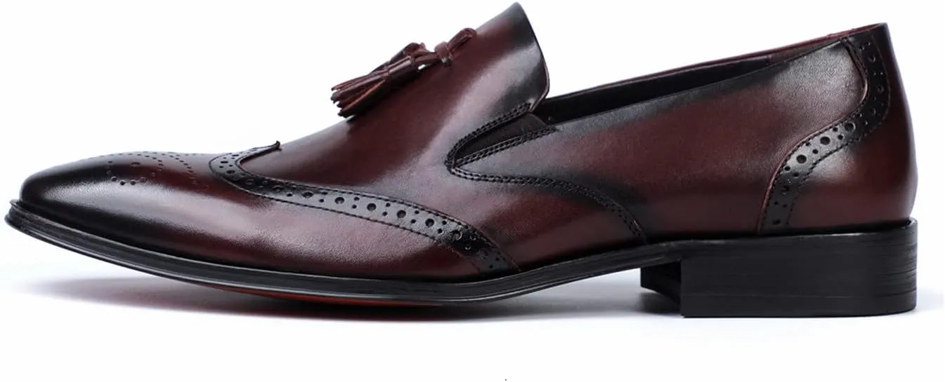 Santimon Men's Loafers Slip on Formal Dress Leather Tassel Loafers Comfort Fashion Business Walking Shoes