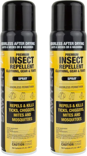 Sawyer Products SP6022 Premium Permethrin Insect Repellent for Clothing, Gear & Tents, Aerosol Spray, 9-Fluid Ounce, Twin Pack- Packaging May Vary