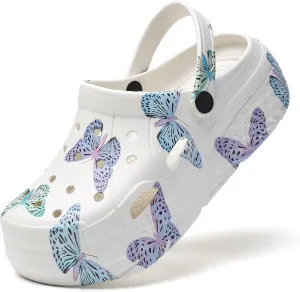 SECHRITE Womens Platform Graphic Clogs Garden Shoes Slip On Sandals Water Beach Outdoor Slippers Shoes with Removable Insole