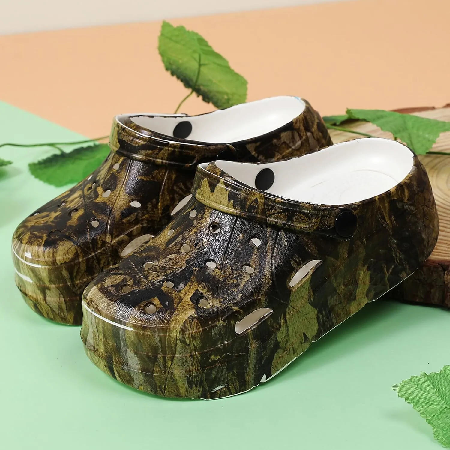 SECHRITE Womens Platform Graphic Clogs Garden Shoes Slip On Sandals Water Beach Outdoor Slippers Shoes with Removable Insole