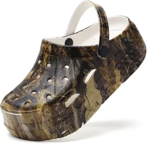 SECHRITE Womens Platform Graphic Clogs Garden Shoes Slip On Sandals Water Beach Outdoor Slippers Shoes with Removable Insole
