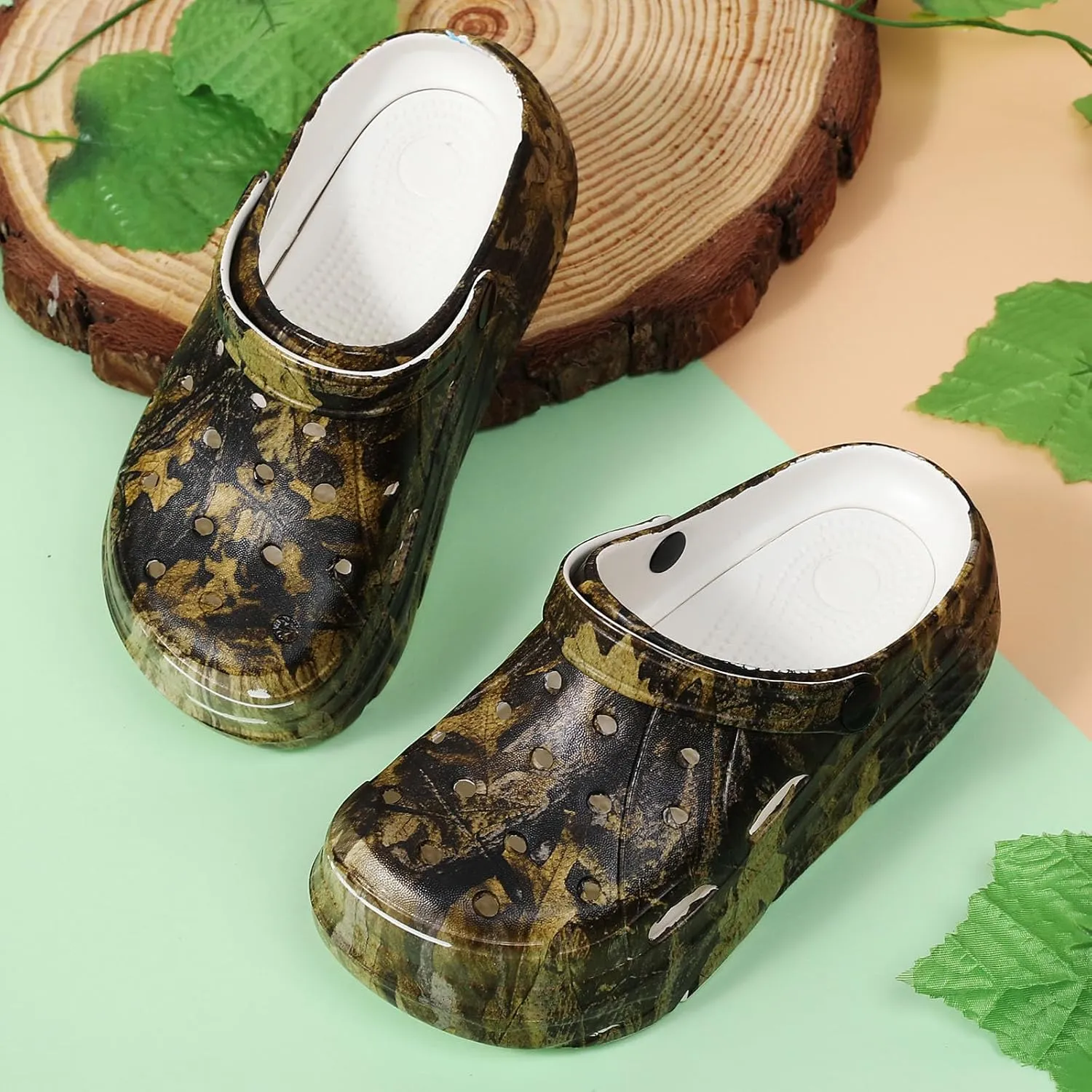 SECHRITE Womens Platform Graphic Clogs Garden Shoes Slip On Sandals Water Beach Outdoor Slippers Shoes with Removable Insole