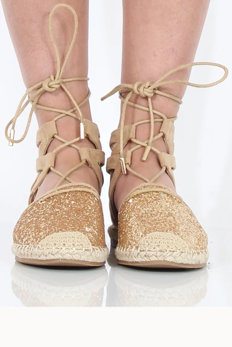 Secure payment options Espadrilles Up Premium at a great Glitter Lace - Gold Bonnie
