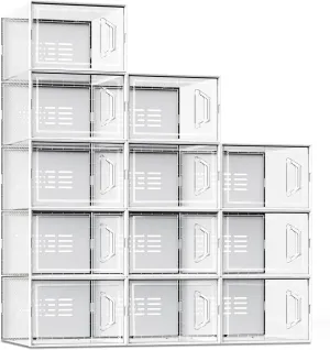 SEE SPRING X-Large Shoe Storage Box Fit Size 11, Clear Plastic Stackable Shoe Organizer for Closet, Space Saving Sneaker Shoe Rack Containers Bins Holders for Entryway, Under Bed, 12 Pack Clear