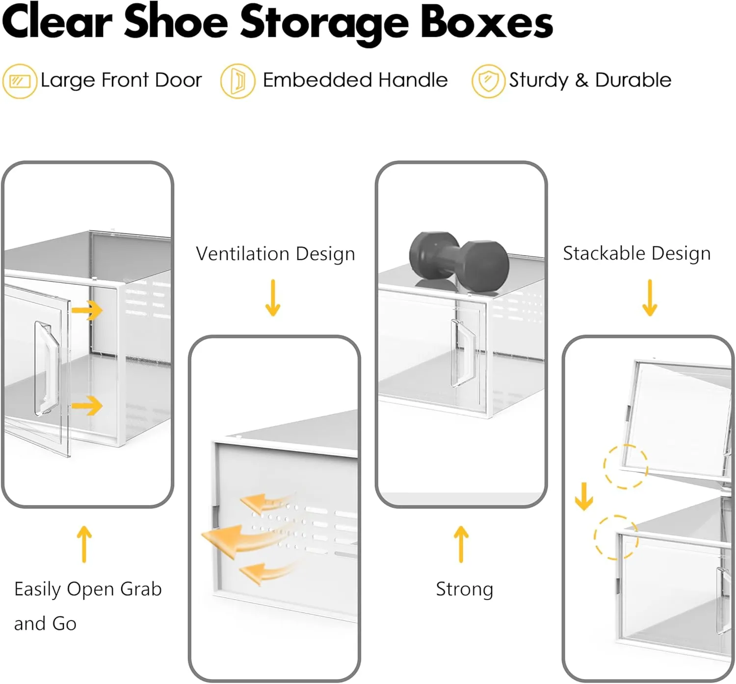 SEE SPRING X-Large Shoe Storage Box Fit Size 11, Clear Plastic Stackable Shoe Organizer for Closet, Space Saving Sneaker Shoe Rack Containers Bins Holders for Entryway, Under Bed, 12 Pack Clear