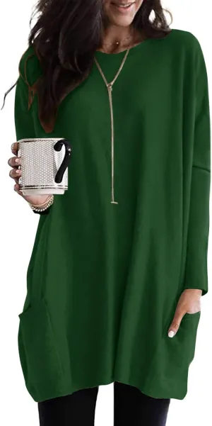 SENSERISE Womens Long Sleeve Long Tunic Tops for Leggings Plus Size Tunics Shirt with Pockets