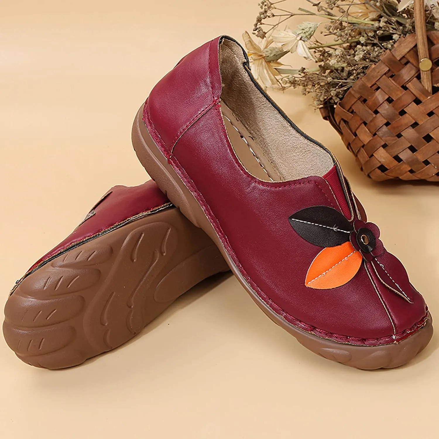 Shije Flats for Women Round Toe Shallow Flat Casual Loafers Single Shoes Comfortable Slip On Classic Dressy Casual Flats Shoes Women