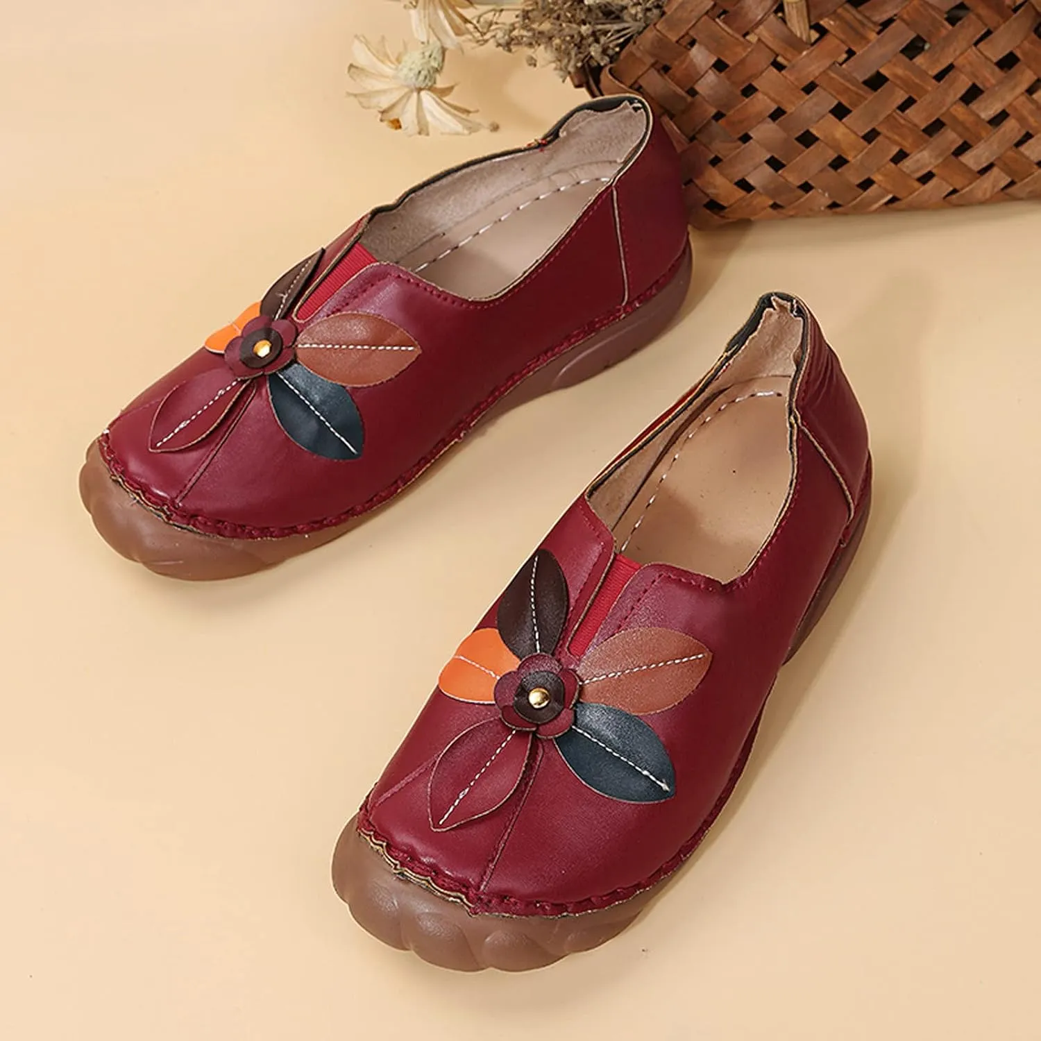 Shije Flats for Women Round Toe Shallow Flat Casual Loafers Single Shoes Comfortable Slip On Classic Dressy Casual Flats Shoes Women