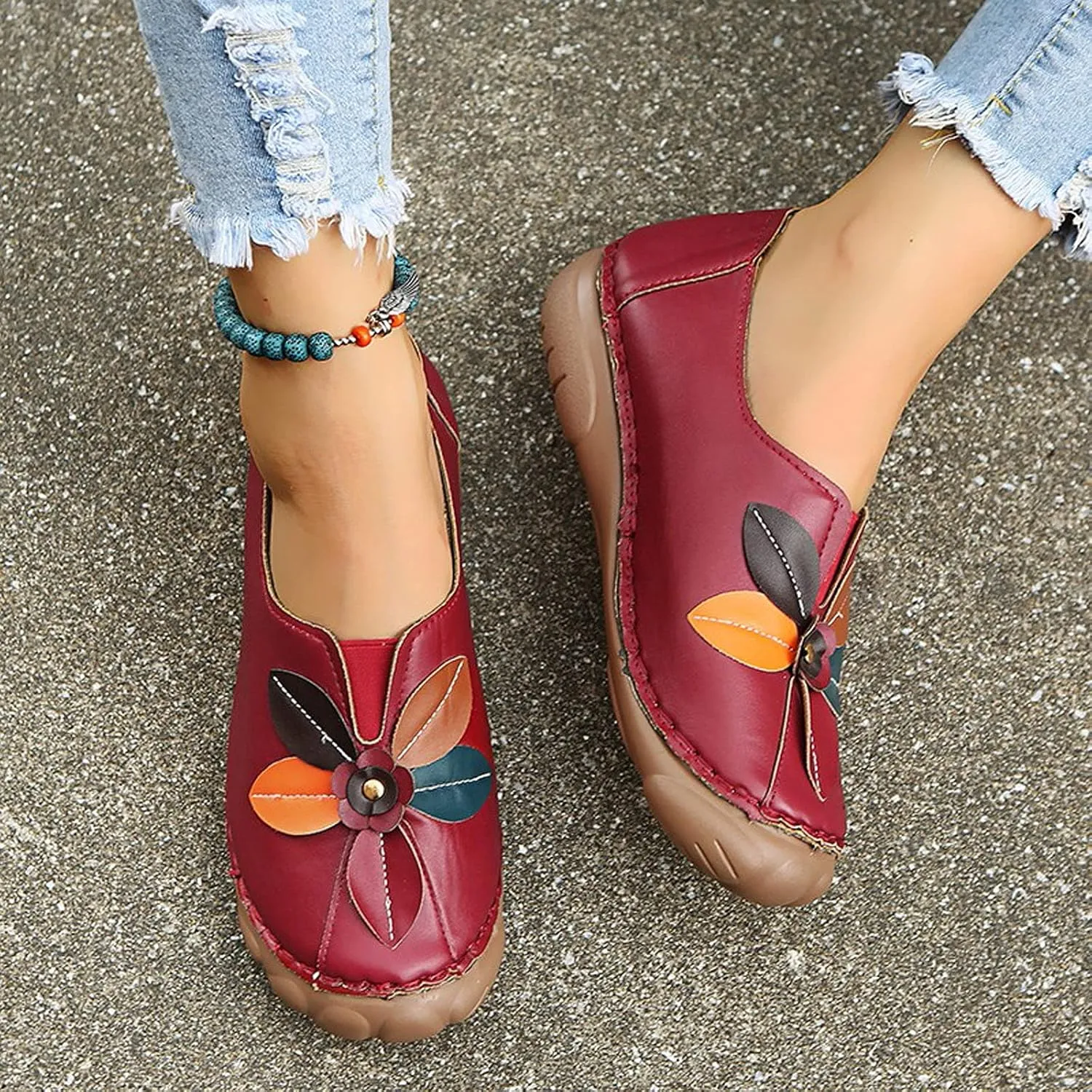 Shije Flats for Women Round Toe Shallow Flat Casual Loafers Single Shoes Comfortable Slip On Classic Dressy Casual Flats Shoes Women