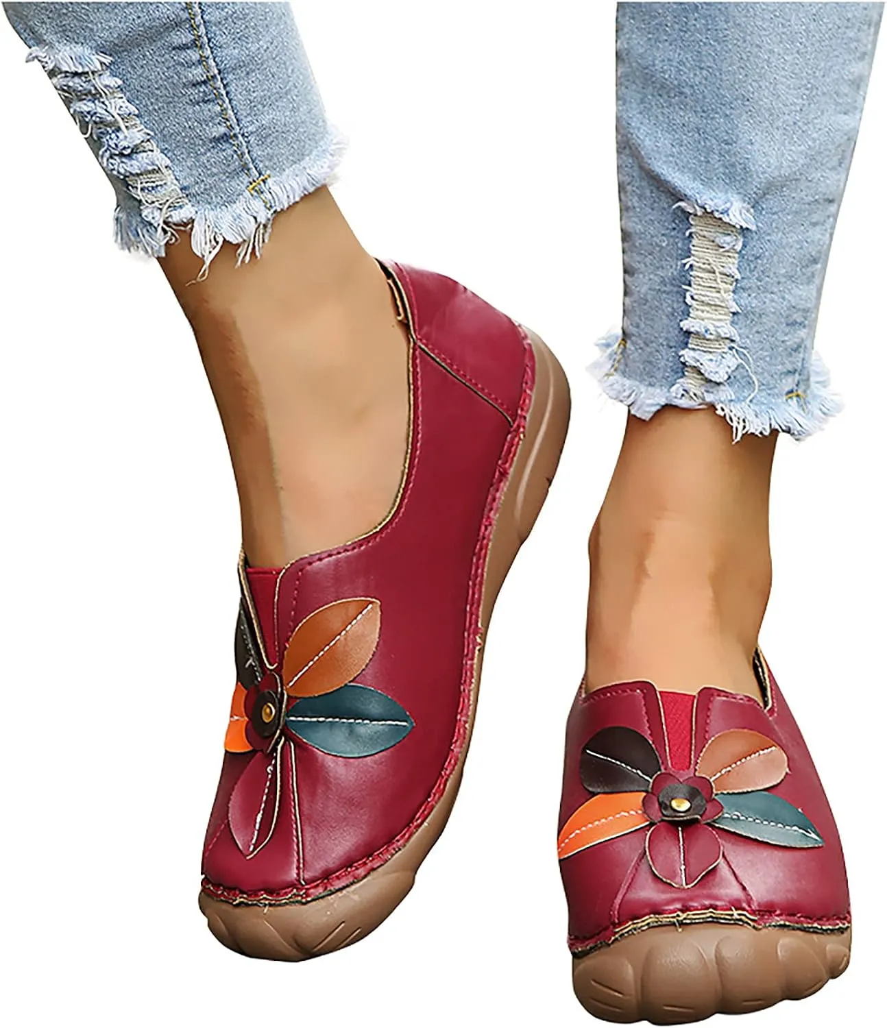 Shije Flats for Women Round Toe Shallow Flat Casual Loafers Single Shoes Comfortable Slip On Classic Dressy Casual Flats Shoes Women
