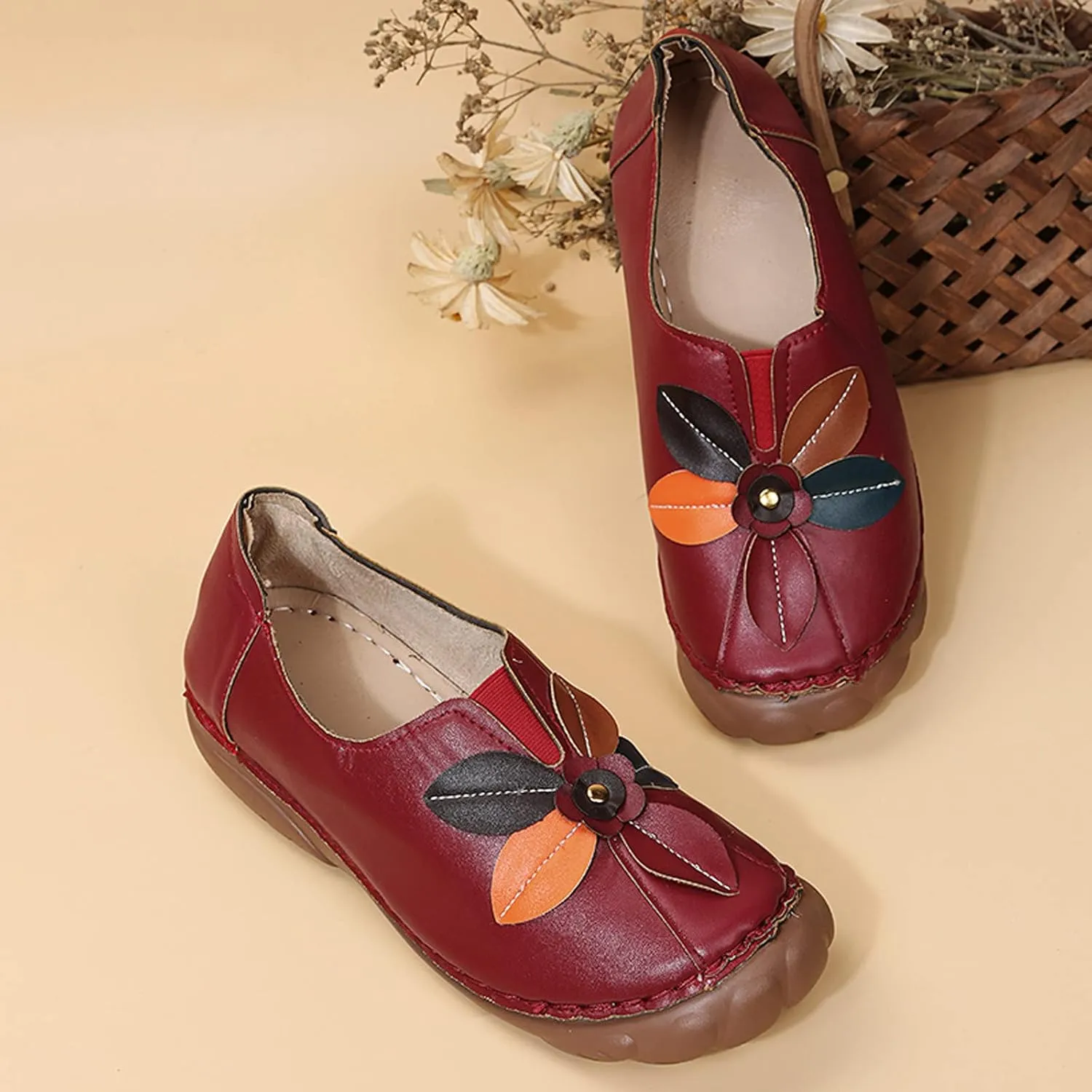Shije Flats for Women Round Toe Shallow Flat Casual Loafers Single Shoes Comfortable Slip On Classic Dressy Casual Flats Shoes Women
