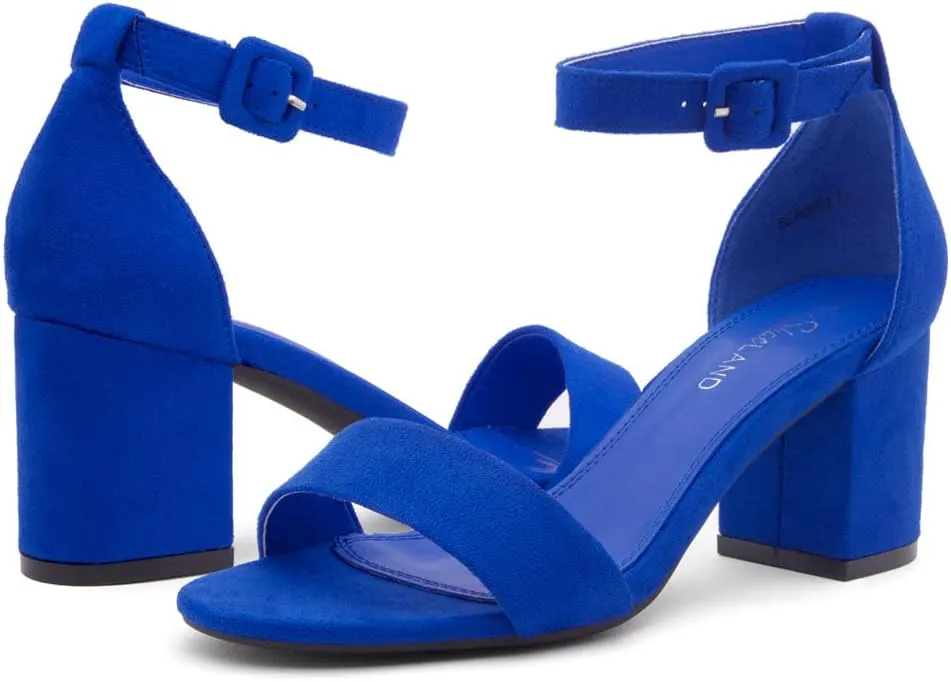 Shoe Land SL-Romina Womens Chunky Low Heels Open Toe Ankle Strap Block Heeled Sandals Prom Wedding Party Dress Shoes