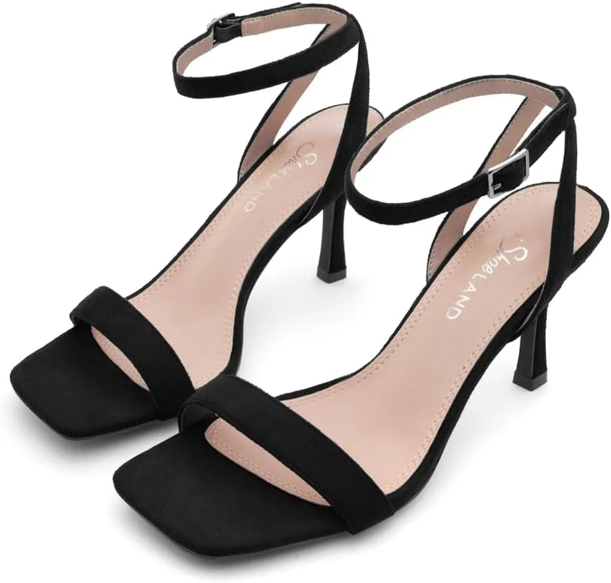 Shoe Land Women’s High Heel Sandals | Strappy Slingback Heels with Square Open Toe | Ankle Strap Dressy Stilettos for Wedding, Party & Evening Events 2025