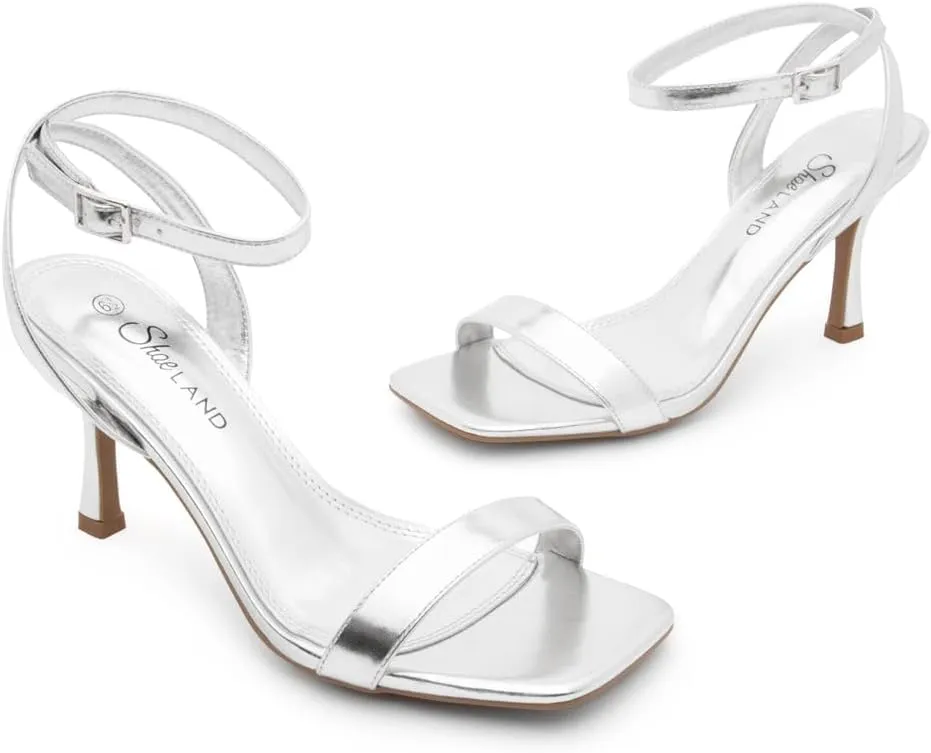 Shoe Land Women’s High Heel Sandals | Strappy Slingback Heels with Square Open Toe | Ankle Strap Dressy Stilettos for Wedding, Party & Evening Events 2025