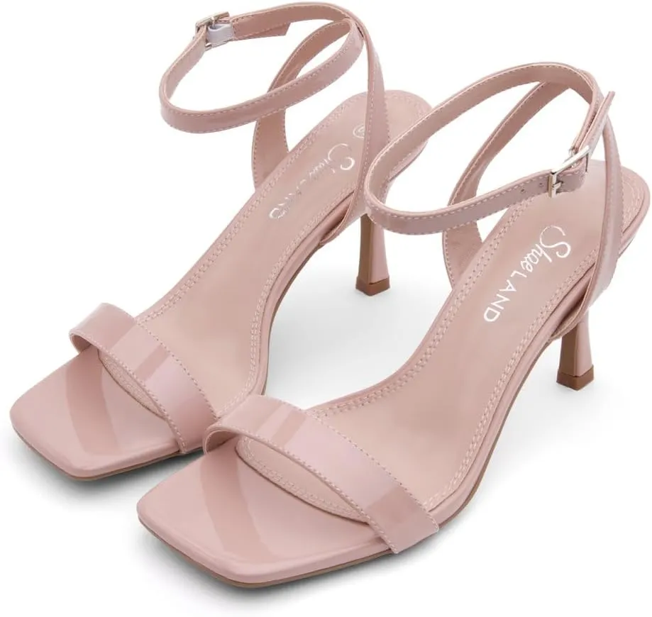 Shoe Land Women’s High Heel Sandals | Strappy Slingback Heels with Square Open Toe | Ankle Strap Dressy Stilettos for Wedding, Party & Evening Events 2025