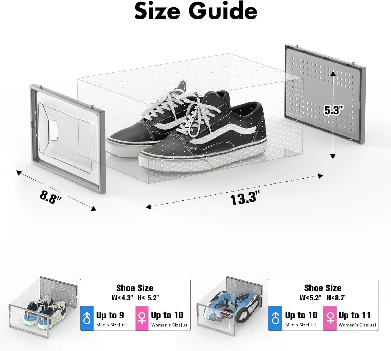 Shoe Storage Box, 15 Pack Clear Plastic Stackable Shoe Organizer for Closet, Interlocking Design Shoe Container Bins for Sneakers, Foldable Shoe Rack with Lids, Gray