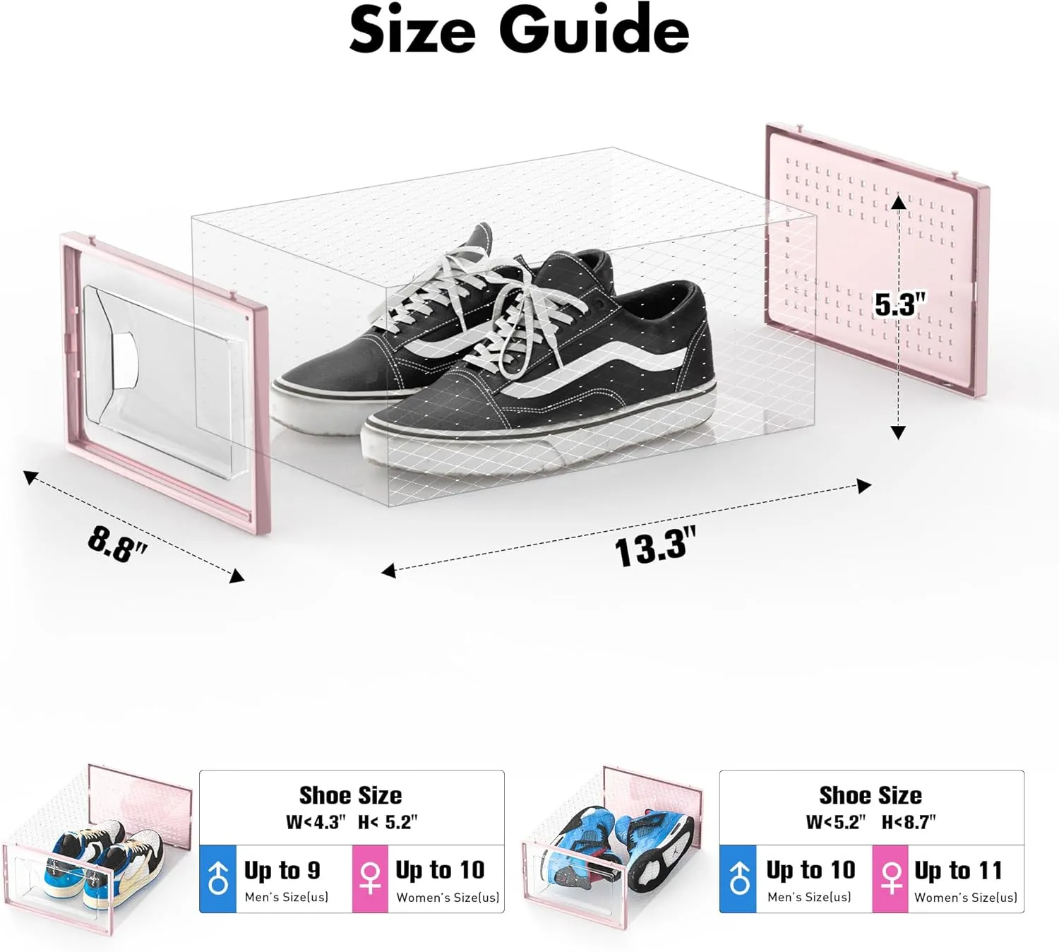 Shoe Storage Box, 15 Pack Clear Plastic Stackable Shoe Organizer for Closet, Interlocking Design Shoe Container Bins for Sneakers, Foldable Shoe Rack with Lids, Pink