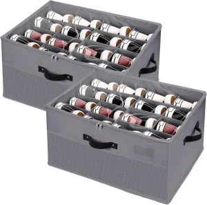 Shoe Storage Organizer for Closet,2 Pack Foldable Shoe Storage Bins with Clear Cover,Large Adjustable Shoe Box Storage Containers,Fits 16-32 Pairs,Space-Saving Shoe Cube Organizer, Grey