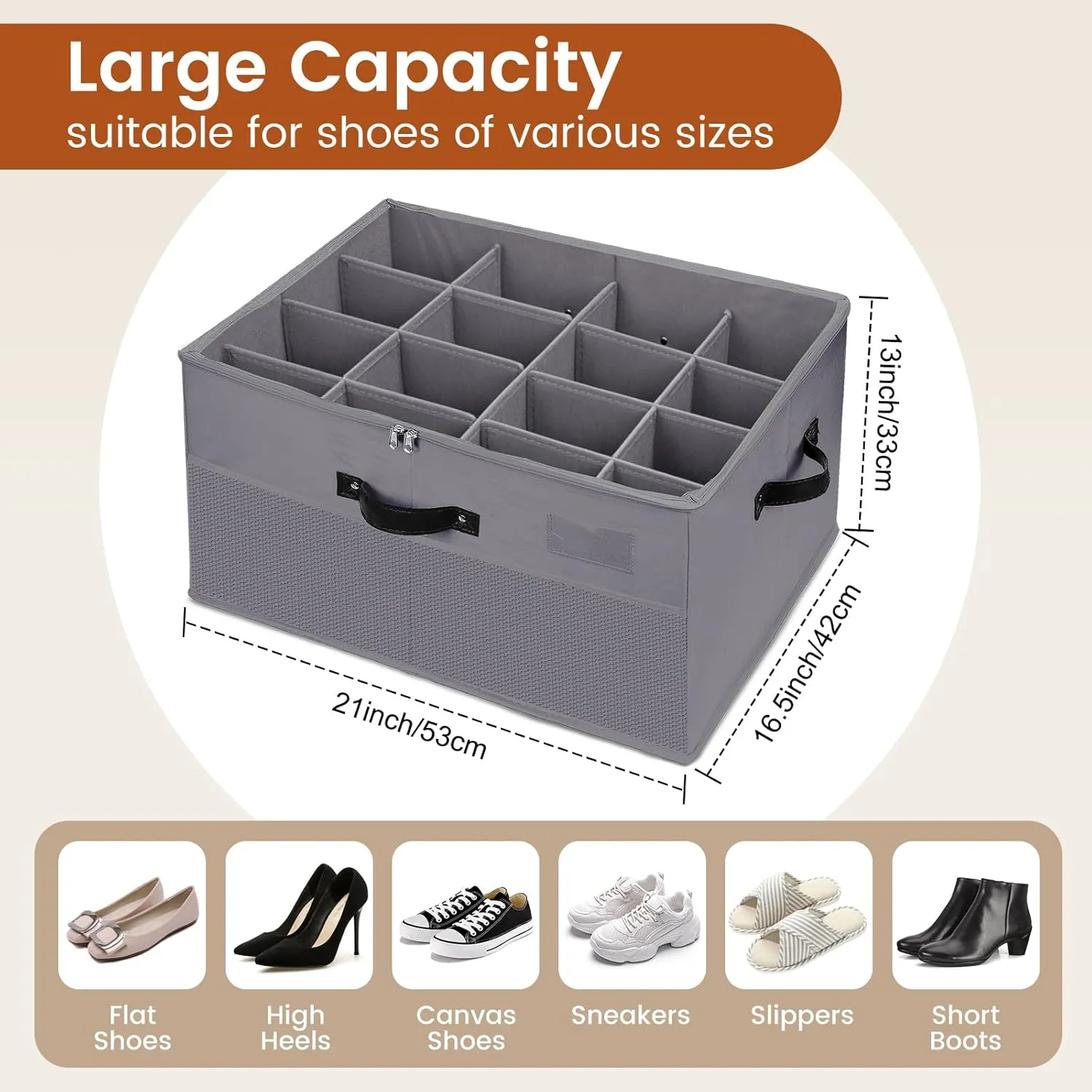 Shoe Storage Organizer for Closet,2 Pack Foldable Shoe Storage Bins with Clear Cover,Large Adjustable Shoe Box Storage Containers,Fits 16-32 Pairs,Space-Saving Shoe Cube Organizer, Grey
