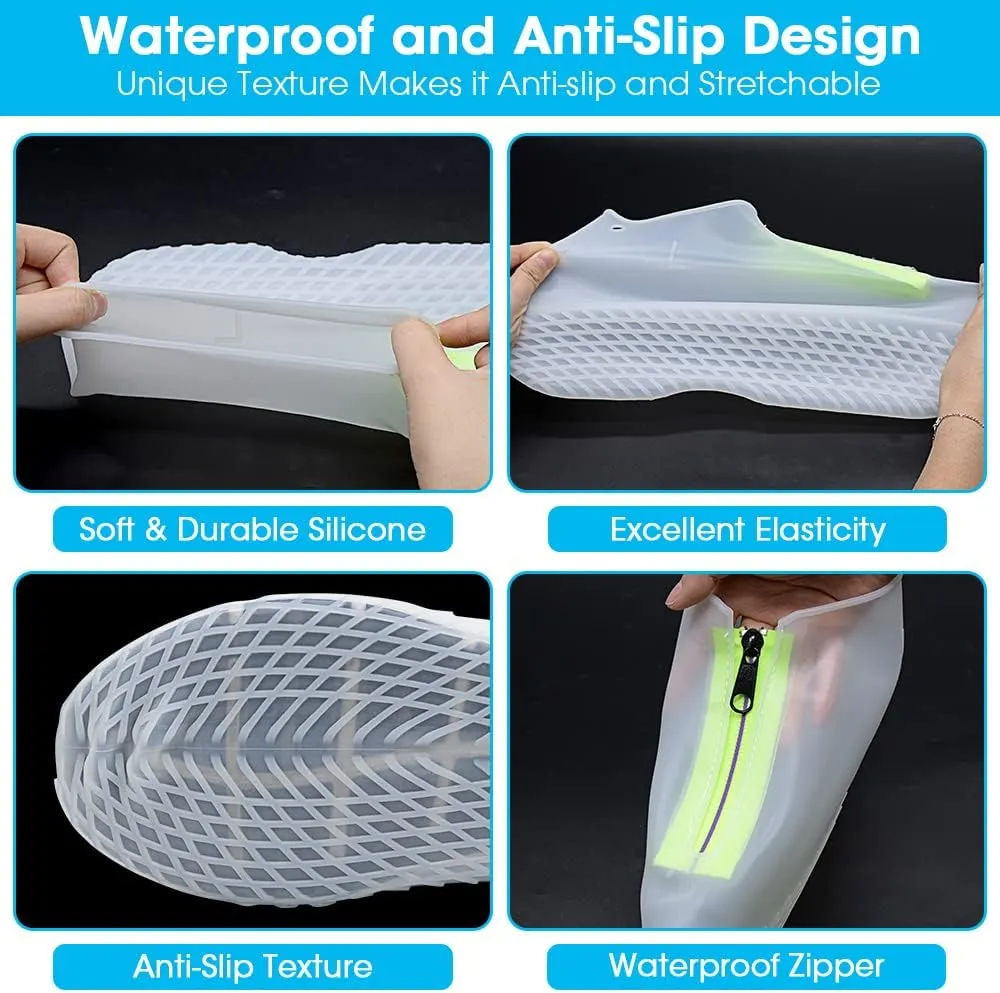 Silicone Shoe Cover Waterproof, Reusable Boot Shoes Covers with Zipper,Non Slip Rain Snow Bowling Travel Indoor Outdoor Overshoe Rubber Protectors for Men Women Kids Protection Galoshes-1 Pair