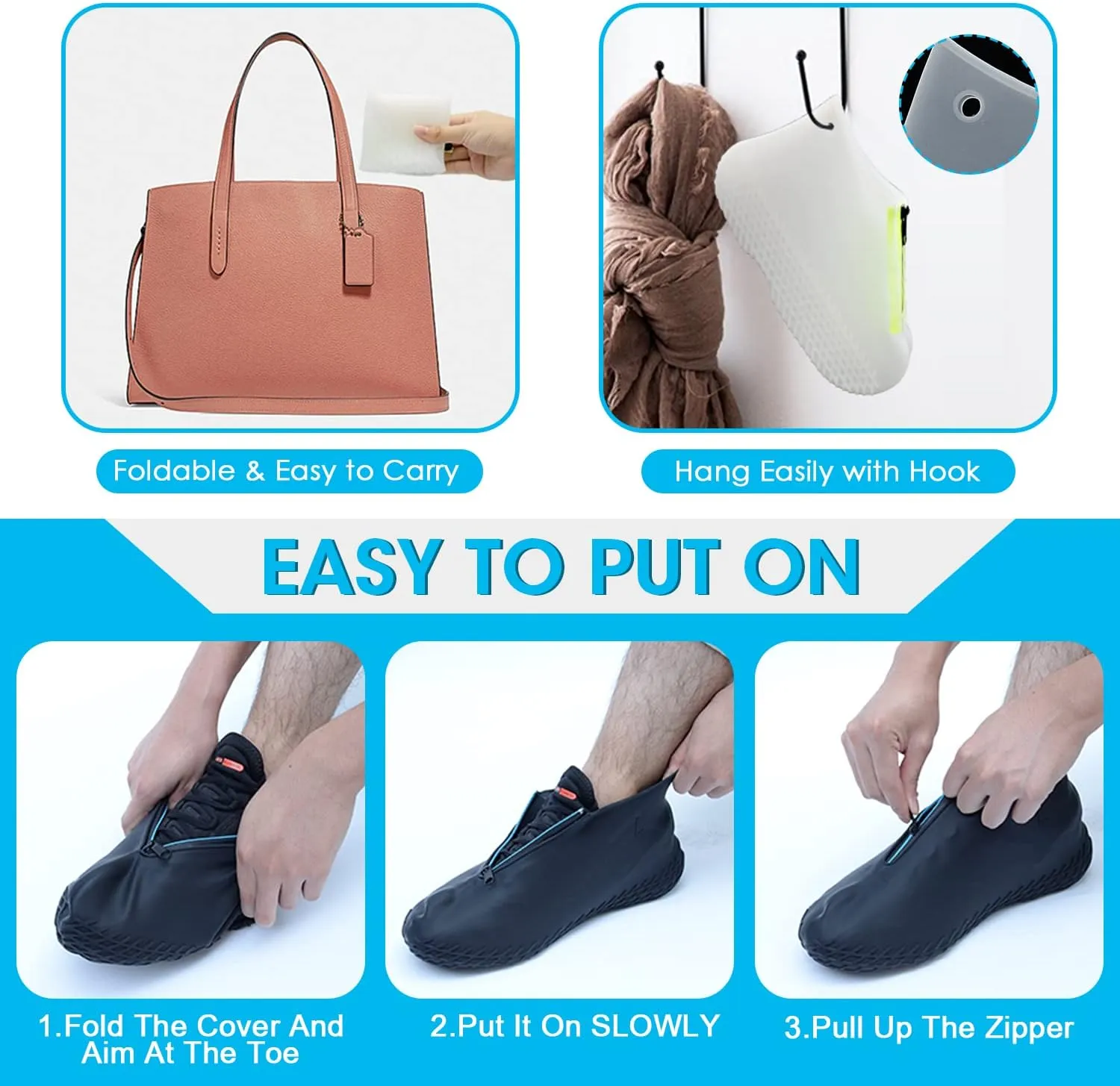 Silicone Shoe Cover Waterproof, Reusable Boot Shoes Covers with Zipper,Non Slip Rain Snow Bowling Travel Indoor Outdoor Overshoe Rubber Protectors for Men Women Kids Protection Galoshes-1 Pair