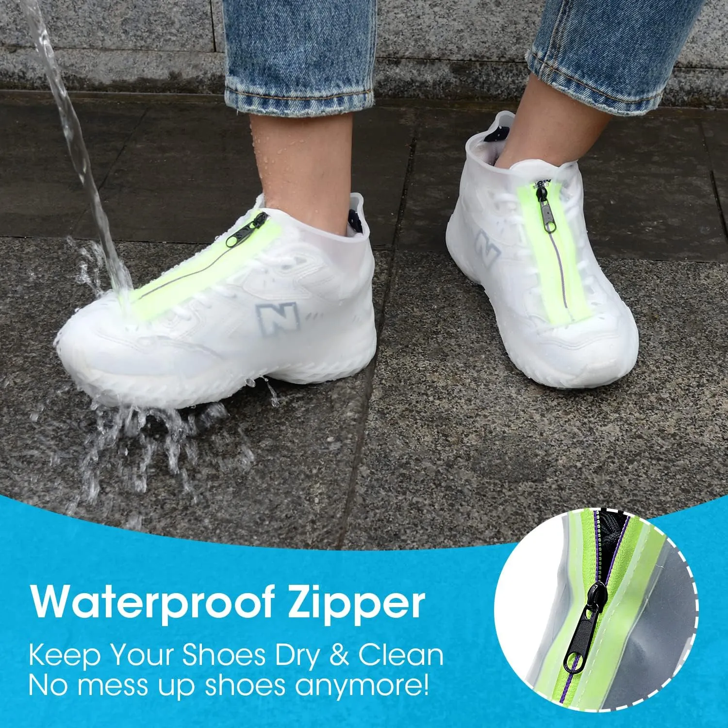 Silicone Shoe Cover Waterproof, Reusable Boot Shoes Covers with Zipper,Non Slip Rain Snow Bowling Travel Indoor Outdoor Overshoe Rubber Protectors for Men Women Kids Protection Galoshes-1 Pair
