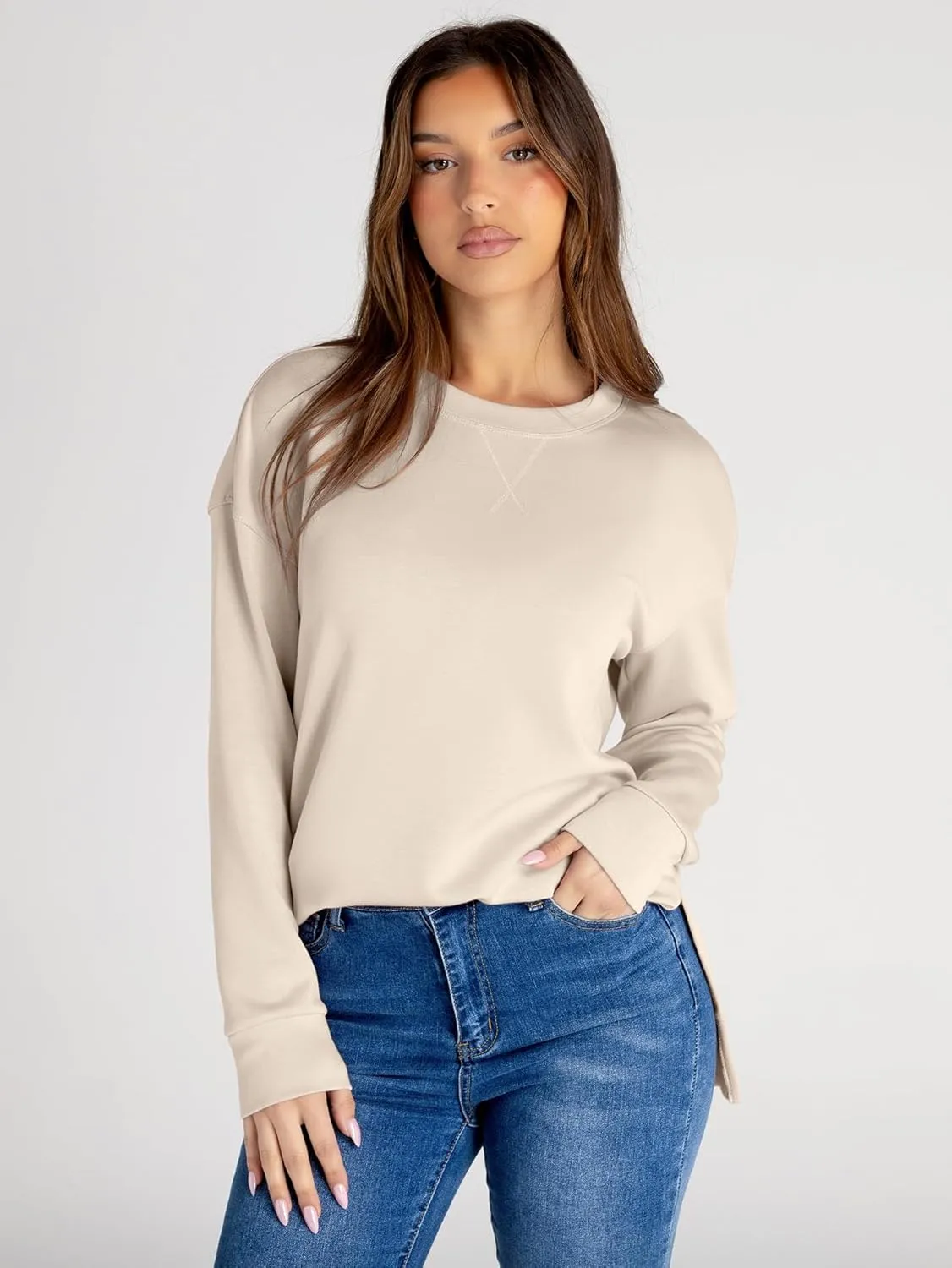 Simplee Womens Sweatshirt Long Sleeve Crewneck Striped Sweatshirt for Women 2024 Trendy Fall Tops Pullover Sweatshirts