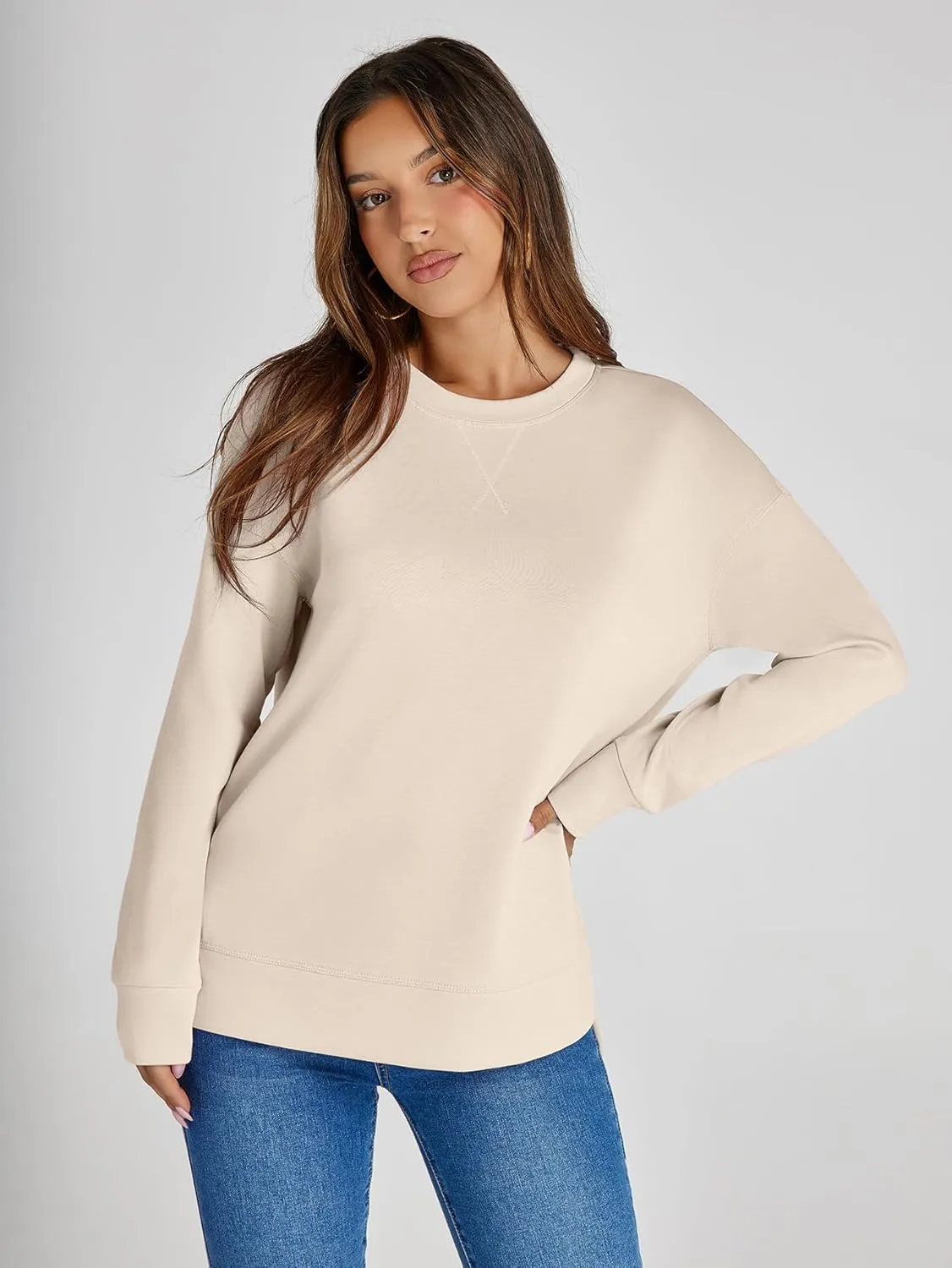Simplee Womens Sweatshirt Long Sleeve Crewneck Striped Sweatshirt for Women 2024 Trendy Fall Tops Pullover Sweatshirts